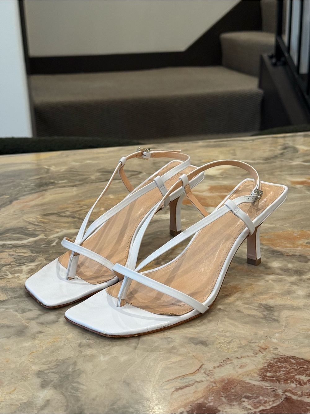 House of Harlow 1960 White Square Toe Strappy Sandals